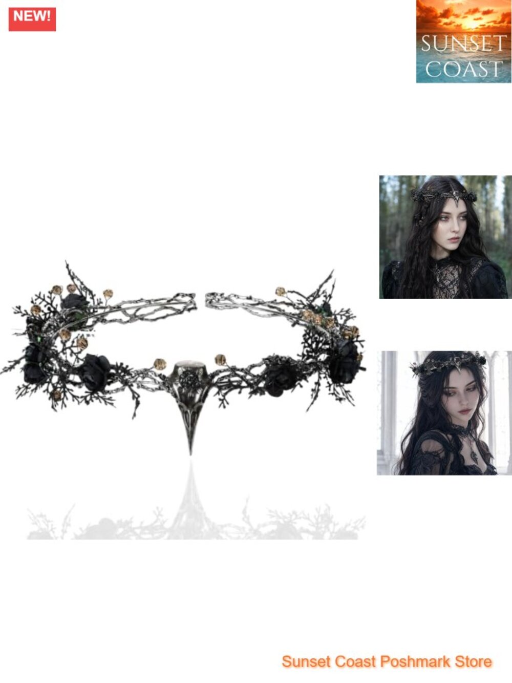 Gothic Raven Skull Metal Circlet Headpiece Medieval Crown